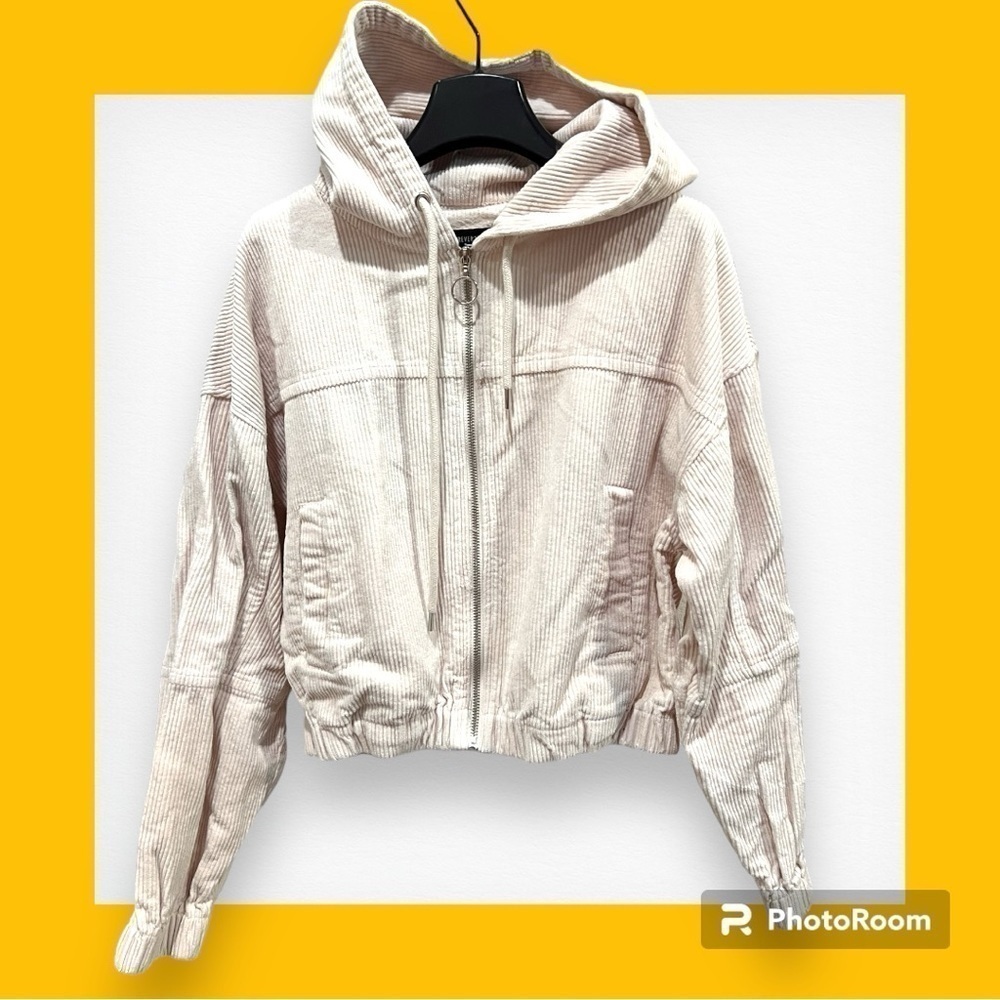 Forever 21 Cream Corduroy Cropped Hooded Jacket Small